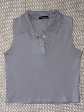 Brandy Melville Light Blue Cropped Sleeveless Carolyn Polo Top One Size